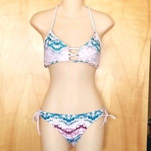 B Swim Makai Tie Dye Waterfall Bikini Large NWOT
